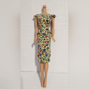 Vintage Barbie On The Go Fashion Pak Floral Sheath Dress Gold Buttons NO DOLL
